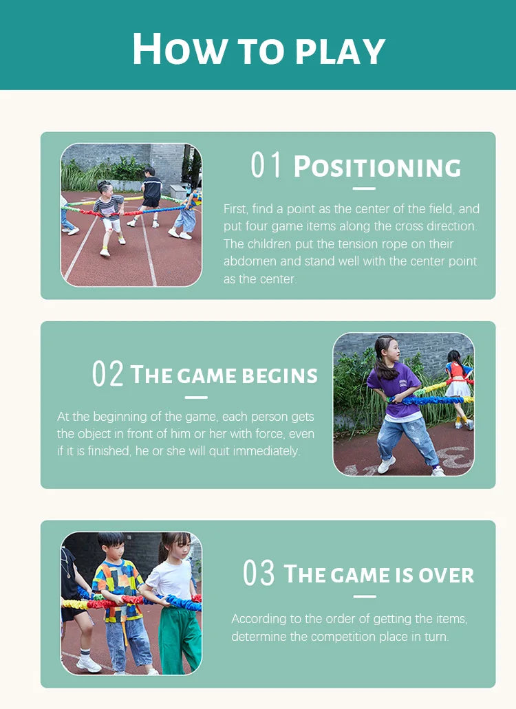 Elastic Rainbow Rope Stretchy Band Running Pull Circle Outdoor Team Sports Kindergarten Physical Training Equipment Outdoor Toy