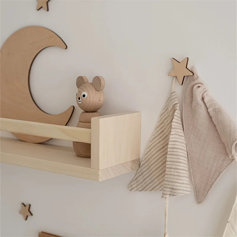 Ins Nordic Style Moon and Stars Wooden Self-Adhesive Decorative Set Home Space Theme Wall Art Decoration Wall Sticker Set