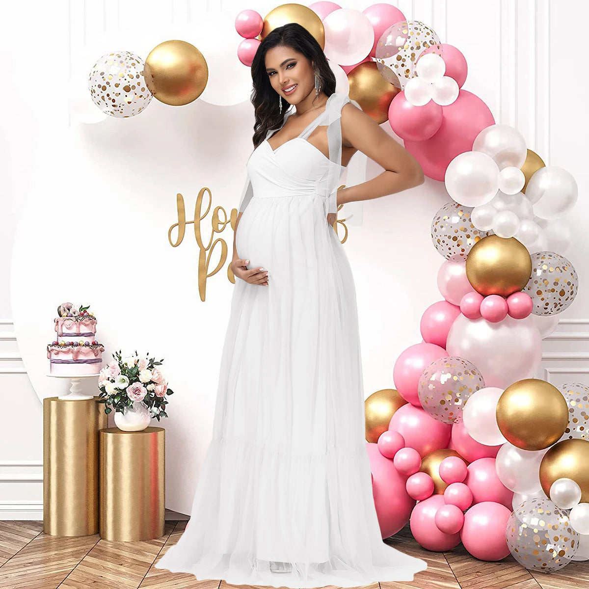 Maternity Summer Photography Dress Sleeveless Off Shoulder Tulle Gown For Pregnancy Photoshoot PST01