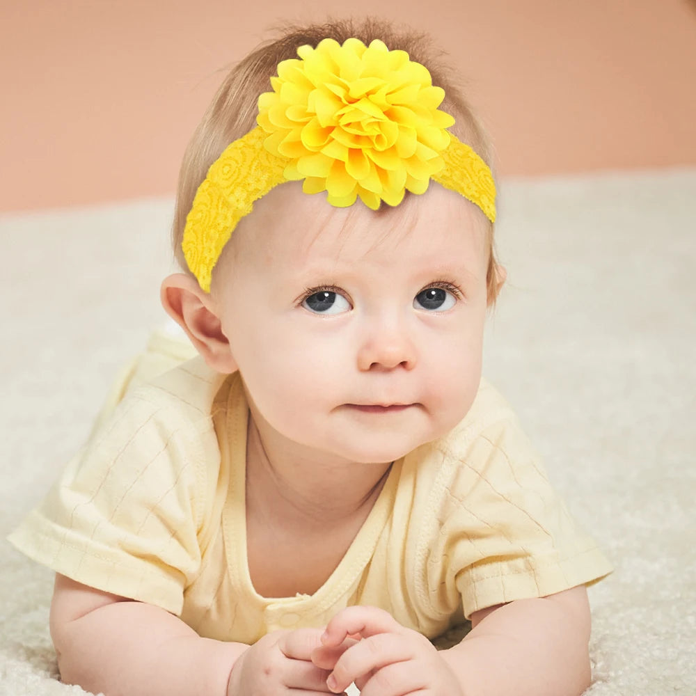 20Pcs random color lace nylon hair band for baby elastic wide band flower headband cute infant no harm to hair headdress