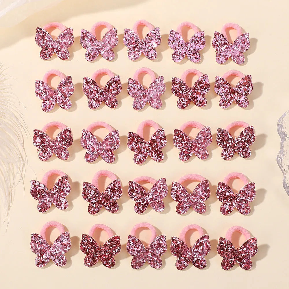 20Pcs/lot Sequin Butterfly Hairbands for Children No Harm To Hair Cartoon Towel Rope Girls Ponytail Holder Rubber Band Headwear