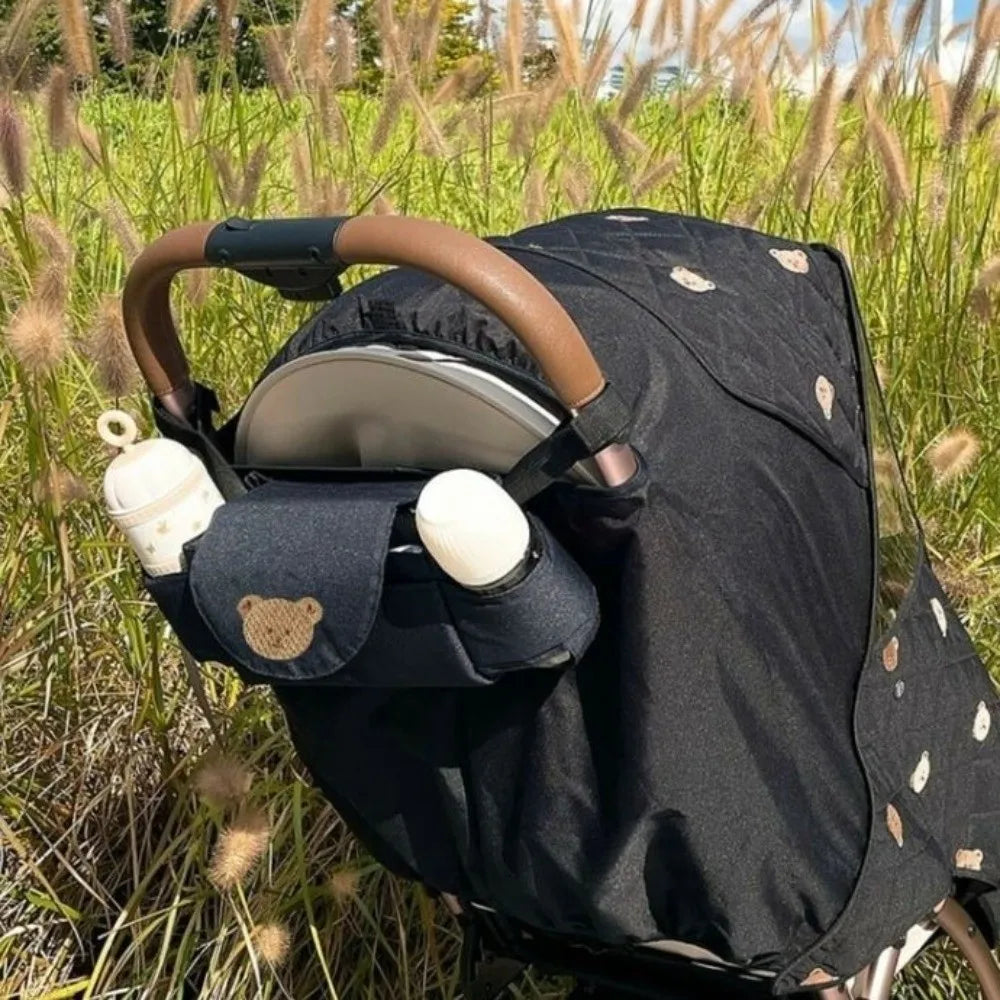 Cartoon Stroller Organizer Bag Bear Cloth Pram Storage Bag Large Capacity Multi Pocket Stroller Hanging Bag