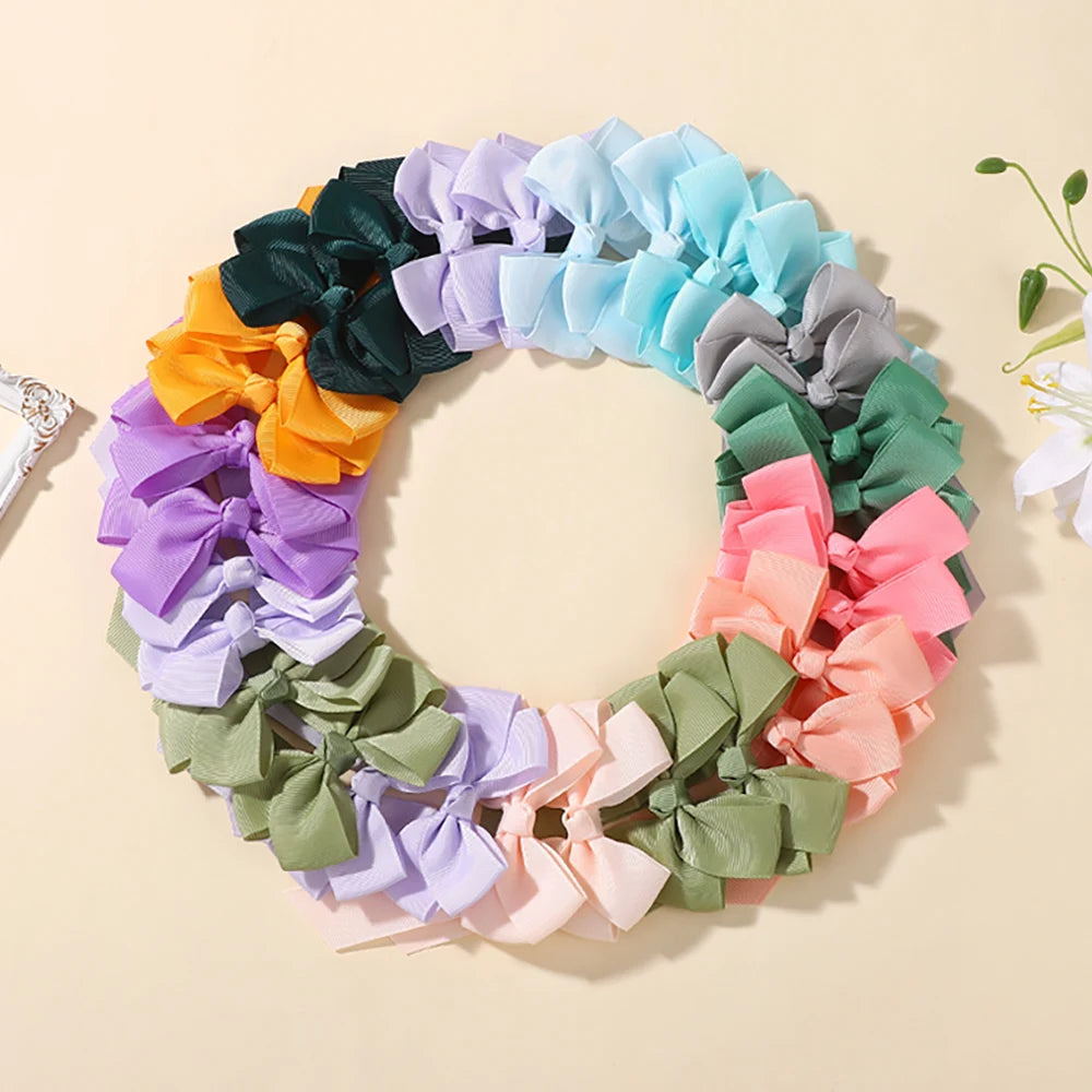 30Pcs/lot Boutique Ribbon Tassel Bow Hair Clip Set Colorful Cheer Bow Hairgripes Girls Lovely Headdress Gift
