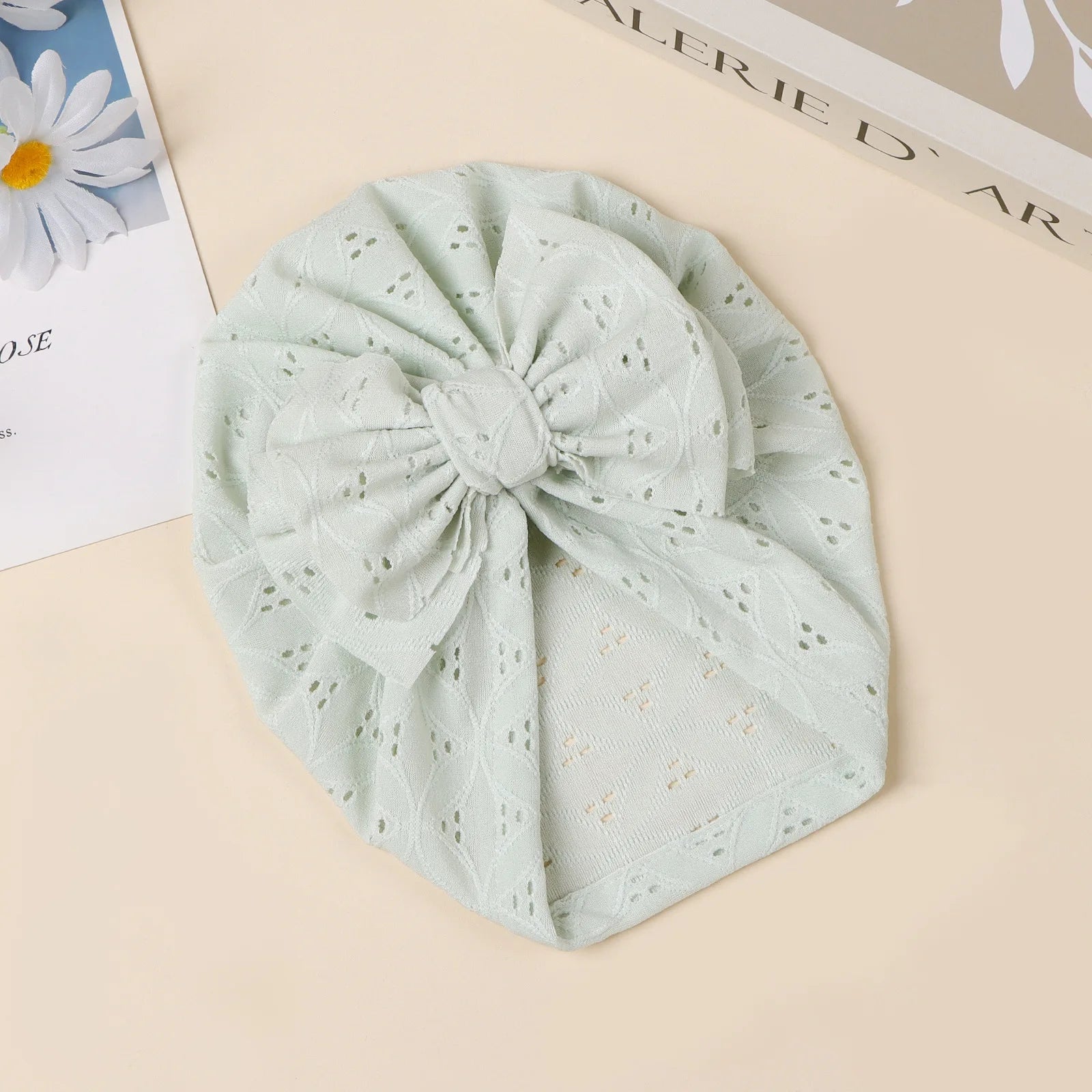 Double Layer Soft Knit Newborn Beanie Big Bow Hollow No Brim Infant Girls Pullover Hat Baby Photo Props Head Cap