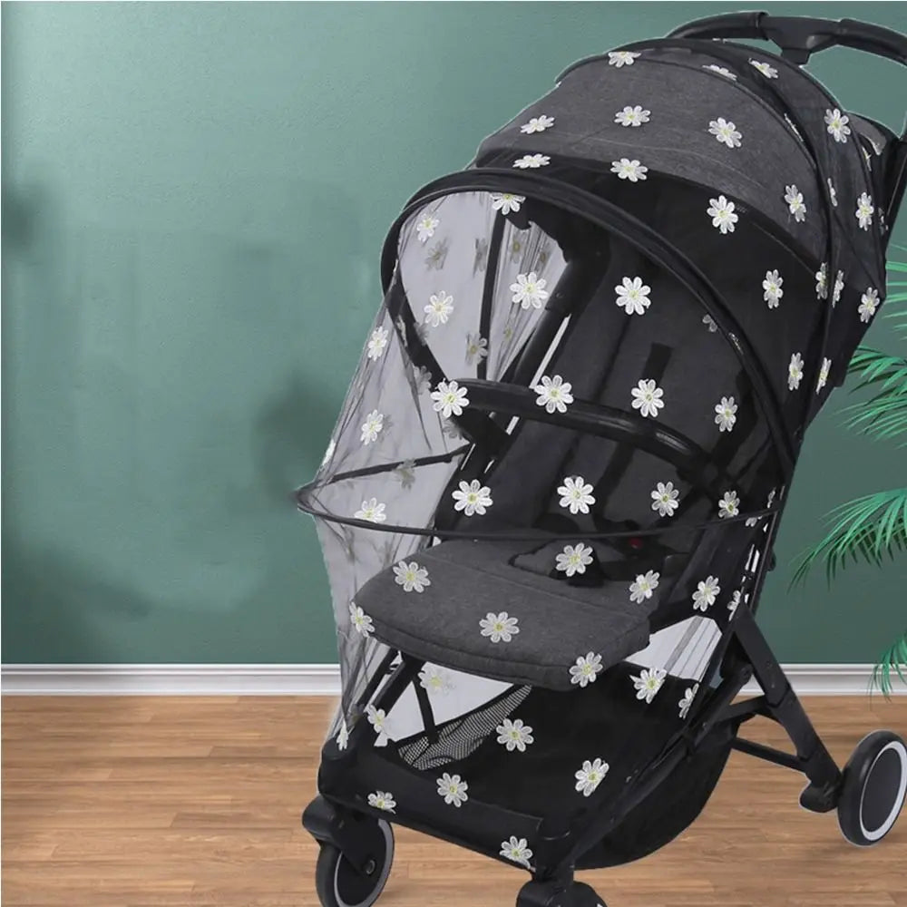 Flower Daisy Stroller Mosquito Net Carriage Full Cover Summer Mesh Canopy Zipper Type Mosquito Net Buggy Net