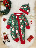 Baby girl Christmas Bodysuit Christmas elements zipper Long sleeved Bodysuit+Hat fit 0-18 Months Baby's New Year's Clothing