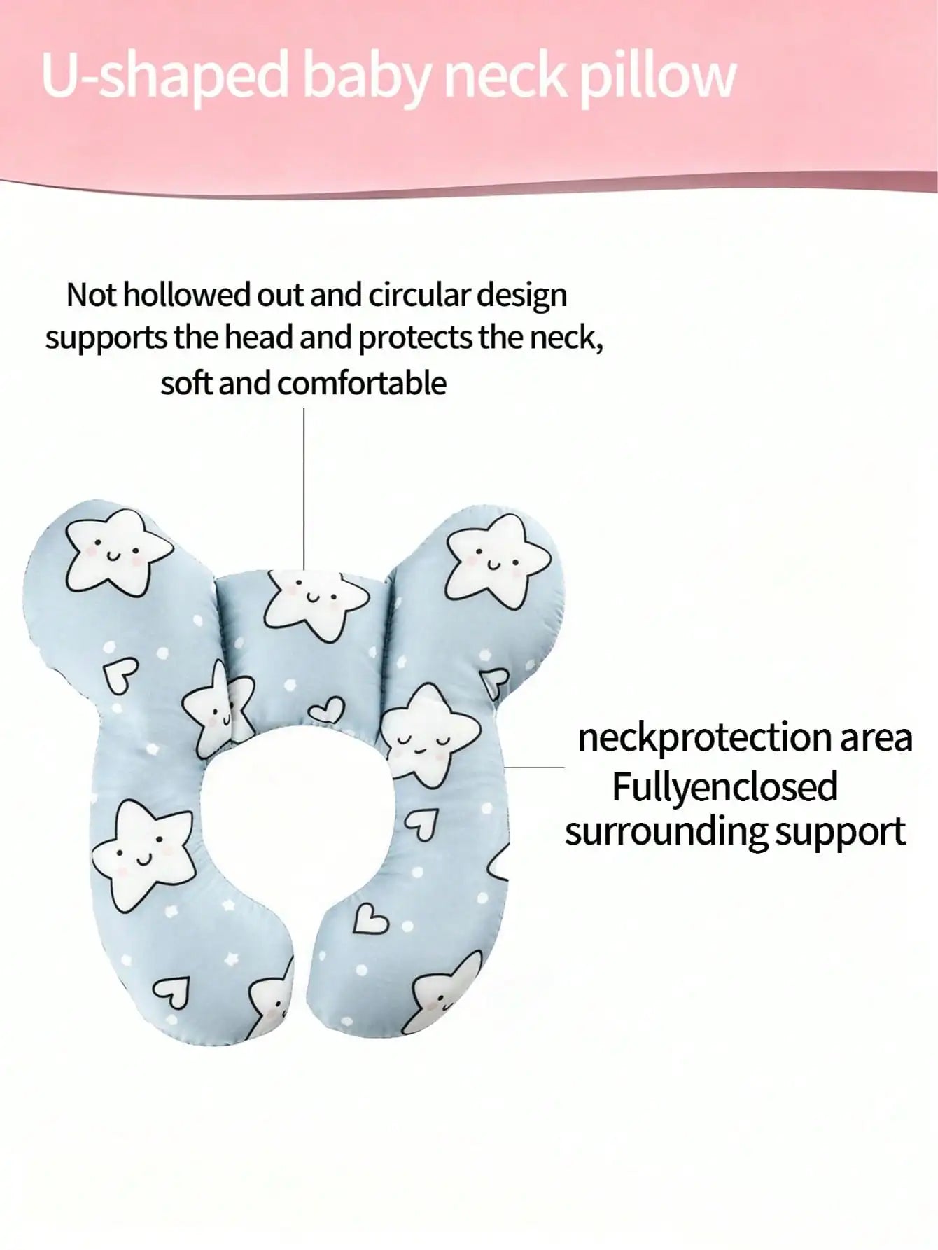 1Pc Baby U-Shaped Pillow, Infant Travel Neck Pillow, Soft-Breathable-Cute Cartoon Pattern, Soft Baby Head Support Cushion, Suitable for Car Seats, Strollers, and Travel