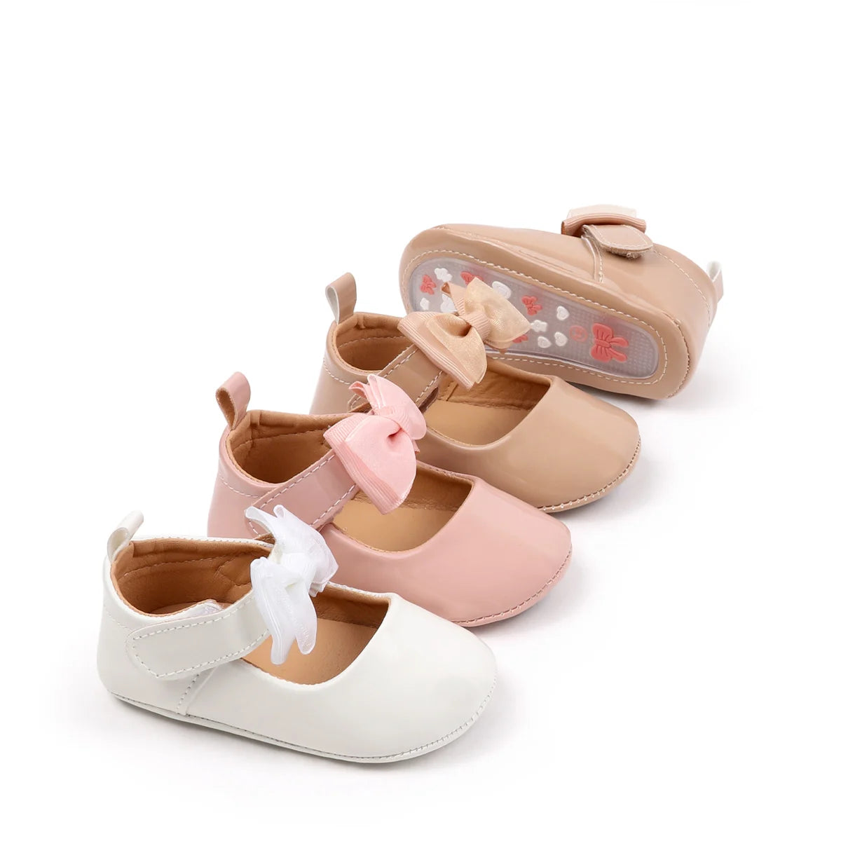 Spring And Autumn Baby Girls Cute Solid Color Bowknot Decor Soft Sole Flats Shoes First Walkers Non-Slip  Princess Shoes 0-18M
