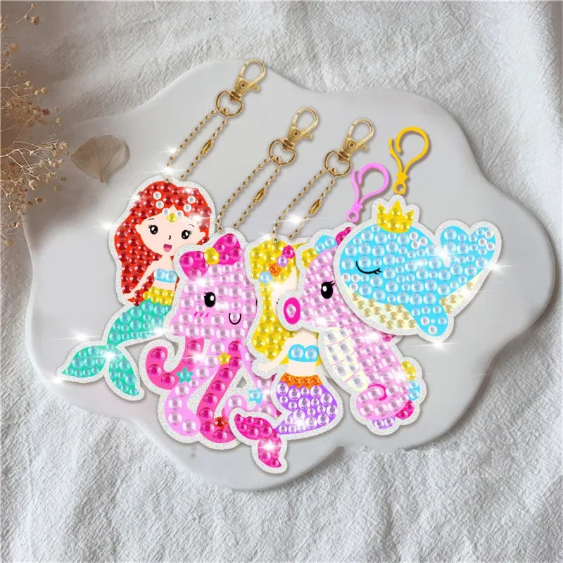 15 Piece Diamond Painting Handicraft Set for Children's Handmade DIY Mermaid Animal Keychain as a Gift for Children's