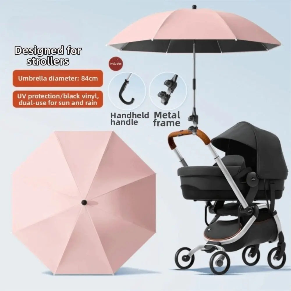 Adjustable UV Protection Umbrella 2-in-1 Design with Clamp Pram Cover Umbrella 360 Degree Universal Baby Stroller Umbrella