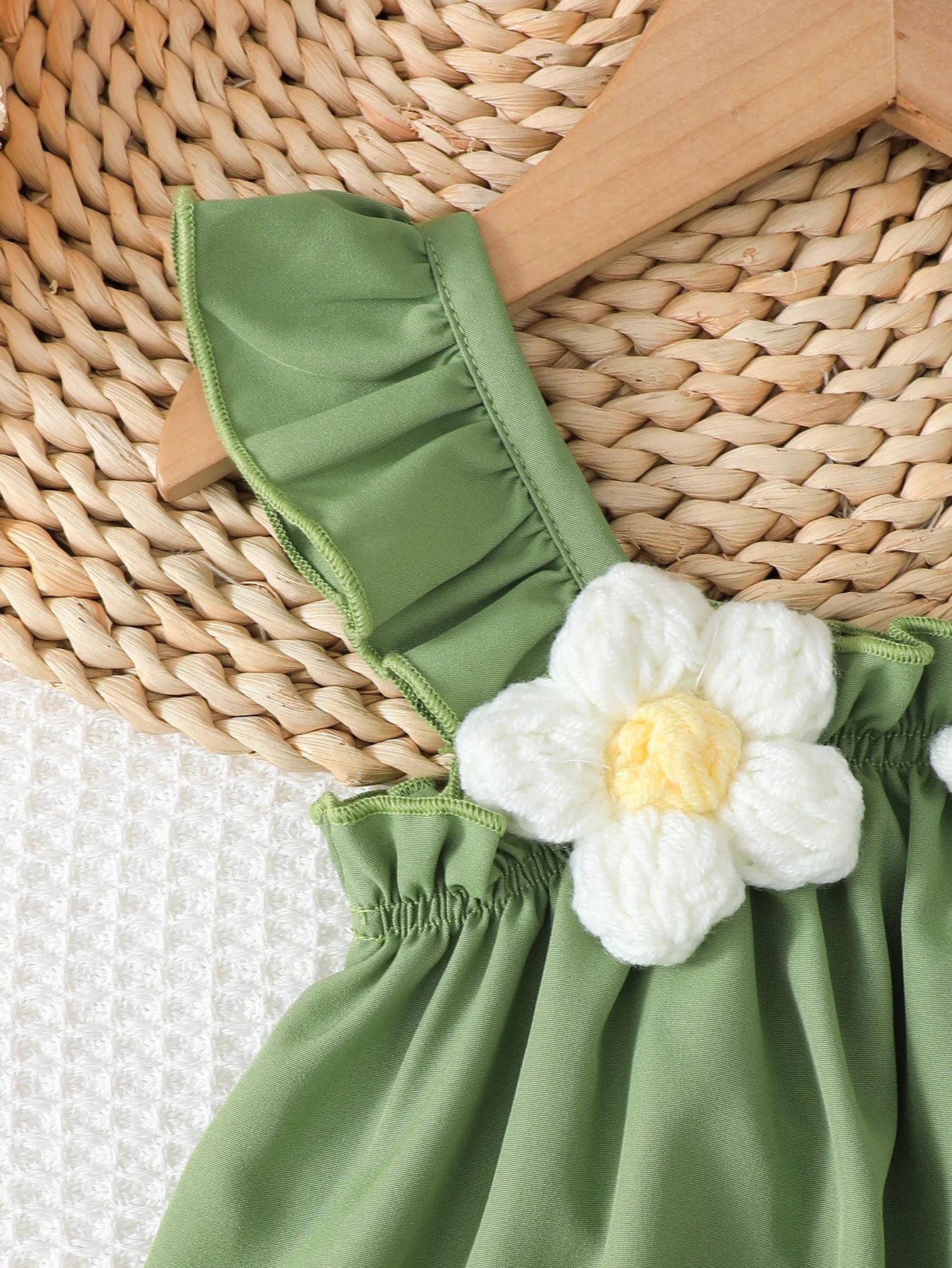Summer Baby girl Set with Ruffled Knitted Flower Top and Shorts Fashion Suit suitable for Cute Female Babies aged 0-3 Years old
