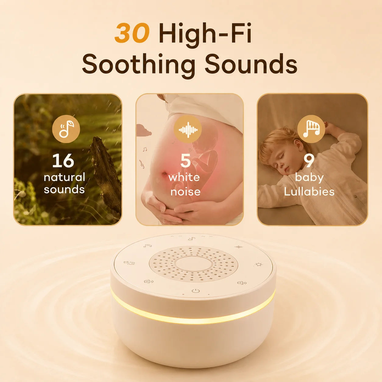 Portable Baby White Noise With 1000mAh 30 Soothing Sounds 5 Colors Night Lights And Timer Baby Sleep Soother For Stroller & Crib