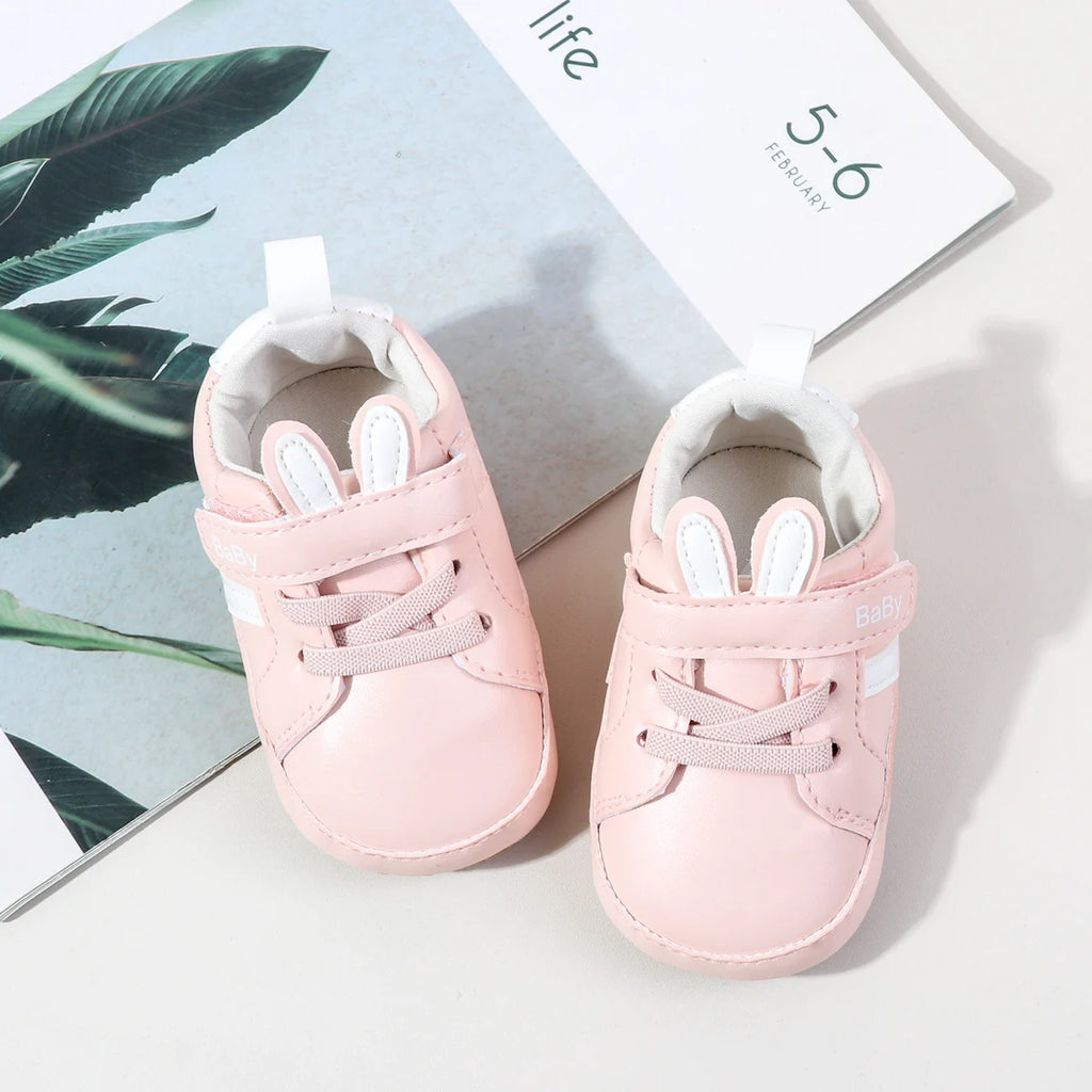 Cute Rabbit Baby Shoes Waterproof Anti-Slip Toddler Shoes 0-1 Years Old New Baby Shoes PU Leather And Soft TPR Sole
