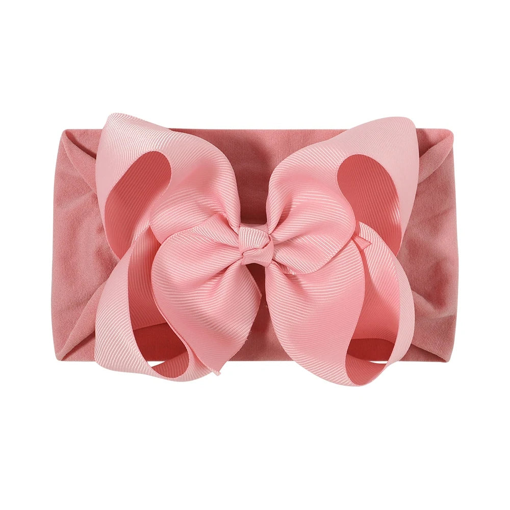 1pcs Large Ribbon Bow Baby Headband Girls Wide Nylon Turban Newborn Bow Headwrap Baby Gift Super Soft Infant Hair Accessories