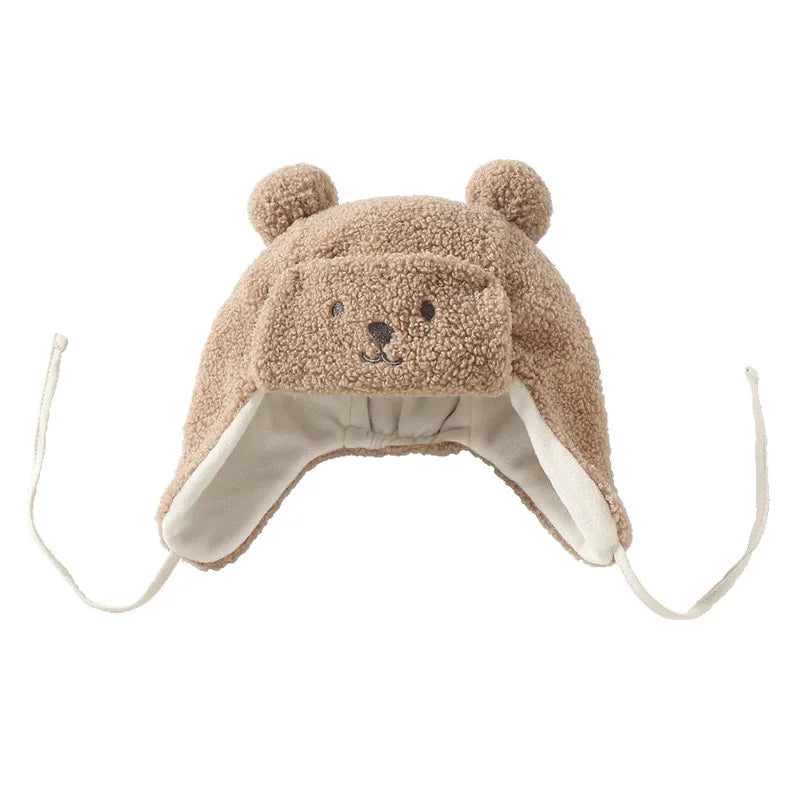 Bear Winter Baby Bonnet Newborn Hat with Earflap Thick Warm Lamb Wool Toddler Hats Infant Beanie Baby Girl Boy Cap 0-12M