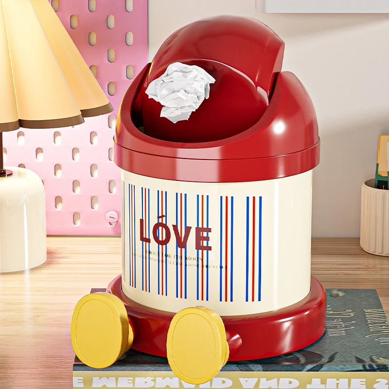 Desktop Trash Can Mini Cute Garbage Basket with Lid Household Garbage Bins Storage Bin Storage Box for Office Bedroom Dormitory