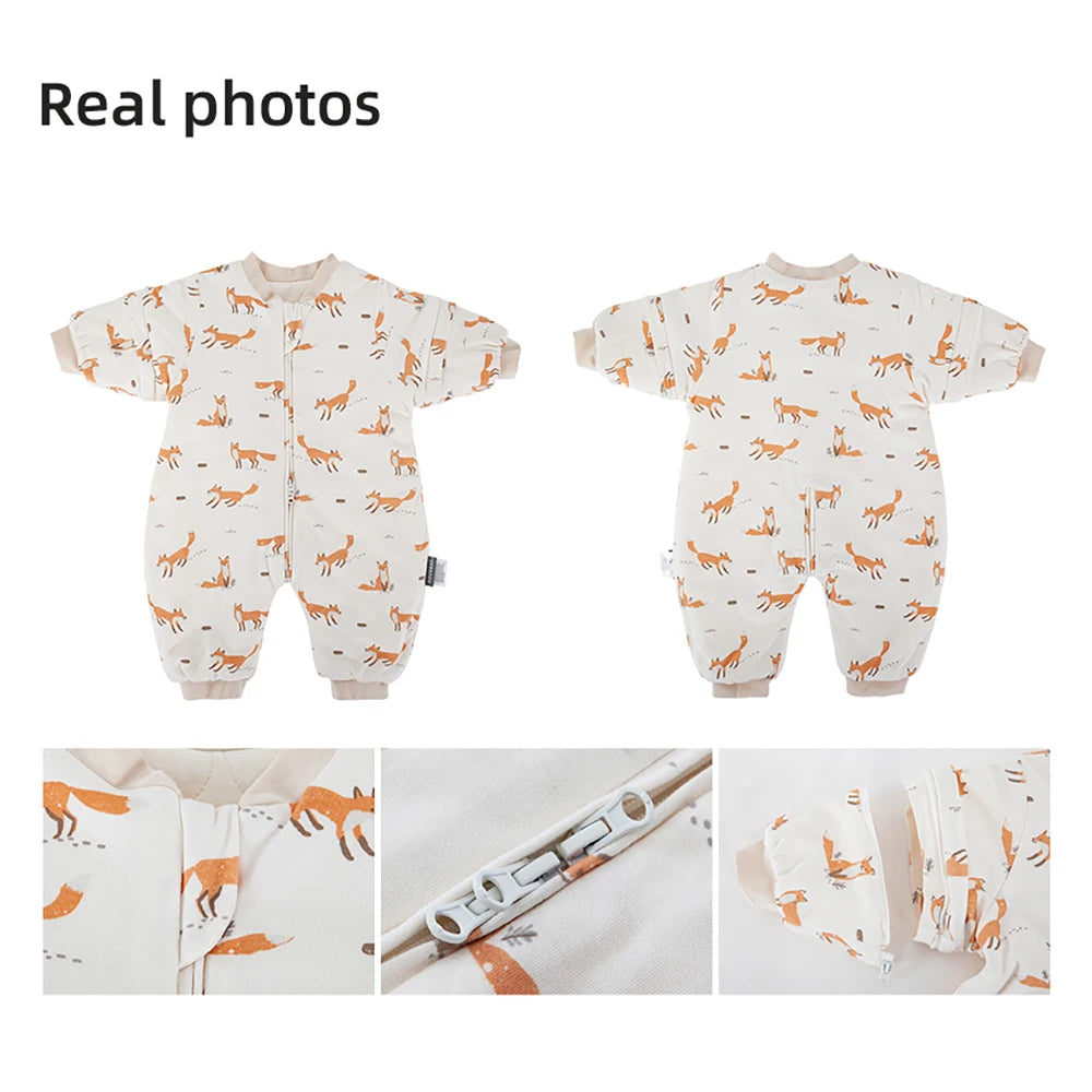 Baby Sleeping Bag 1-4Years Removable Sleeves Kids Winter Warm Sleepwear 3-Ways Zipper Design High Quality Baby Sleepsack