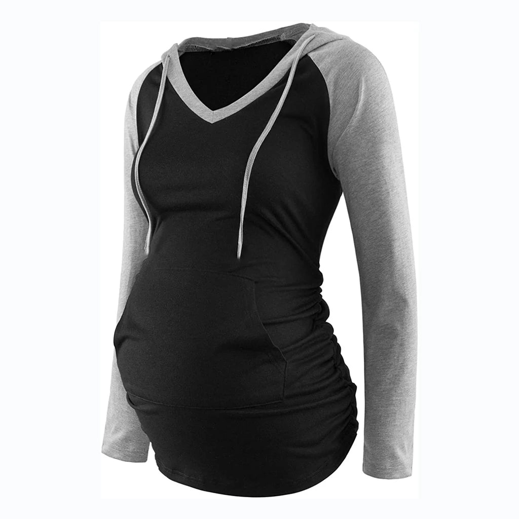Women Maternity Hoodies Striped Print Long Sleeve V-neck Hoodie Sweatshirts Top Mom Pregnant Nursing Autumn And Winter Clothes