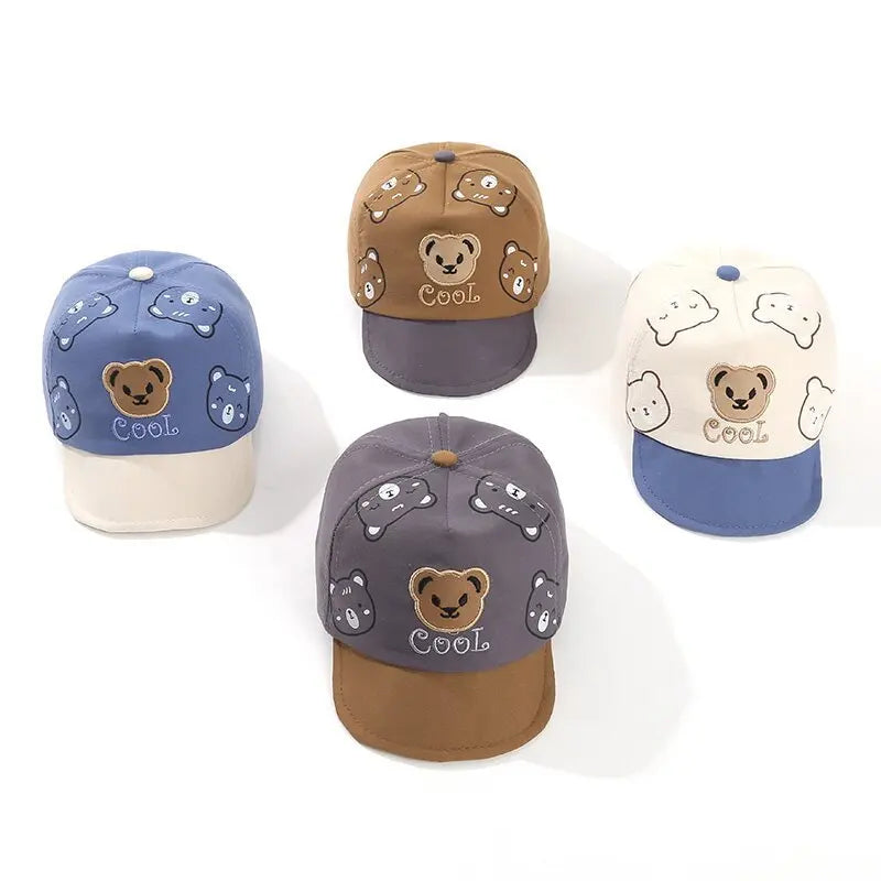 0-1Y Baby Hat Spring/Summer Sun Hat for Infants, Cute Cartoon Bear Baseball Cap with Soft Brim Lightweight for Outdoor Play