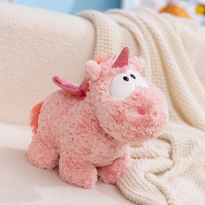 Hot Soft Fluffy Pink Unicorn Plush Toy Cute Stuffed Animal Doll with Shiny Wings Kawaii Unicorn Plushie Big Eyes Unicorn Pillow