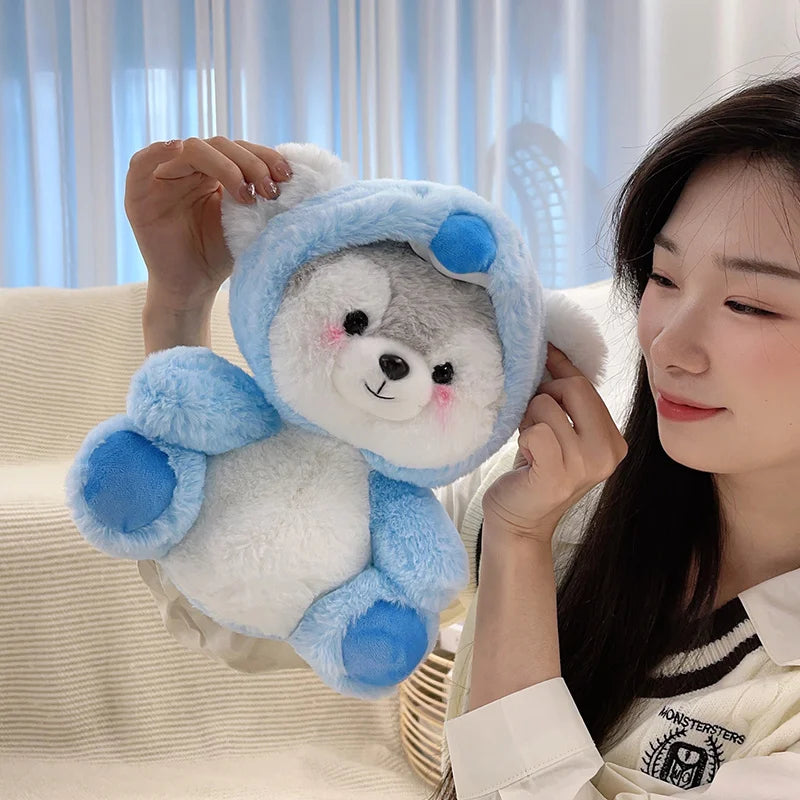 New Creative Cute Husky Dog Plush Toy Stuffed Kawaii Puppy Dog Transform to Pig Koala Dinosaur Fox Cartoon Soft Animal Doll