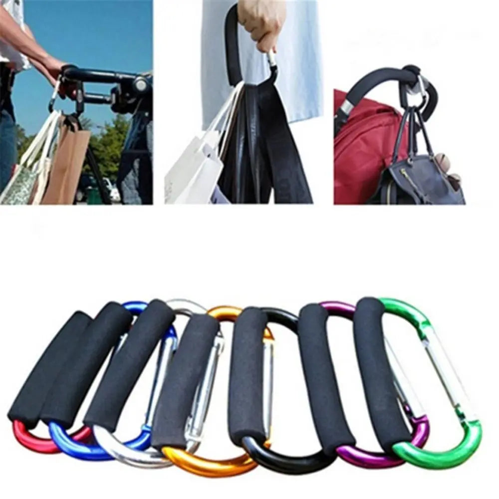 2Pcs Multifunction Baby Stroller Hook Sponge Handle D-Ring Carriage Hanger Soft Grip Aluminum Alloy Pram Lifting Button