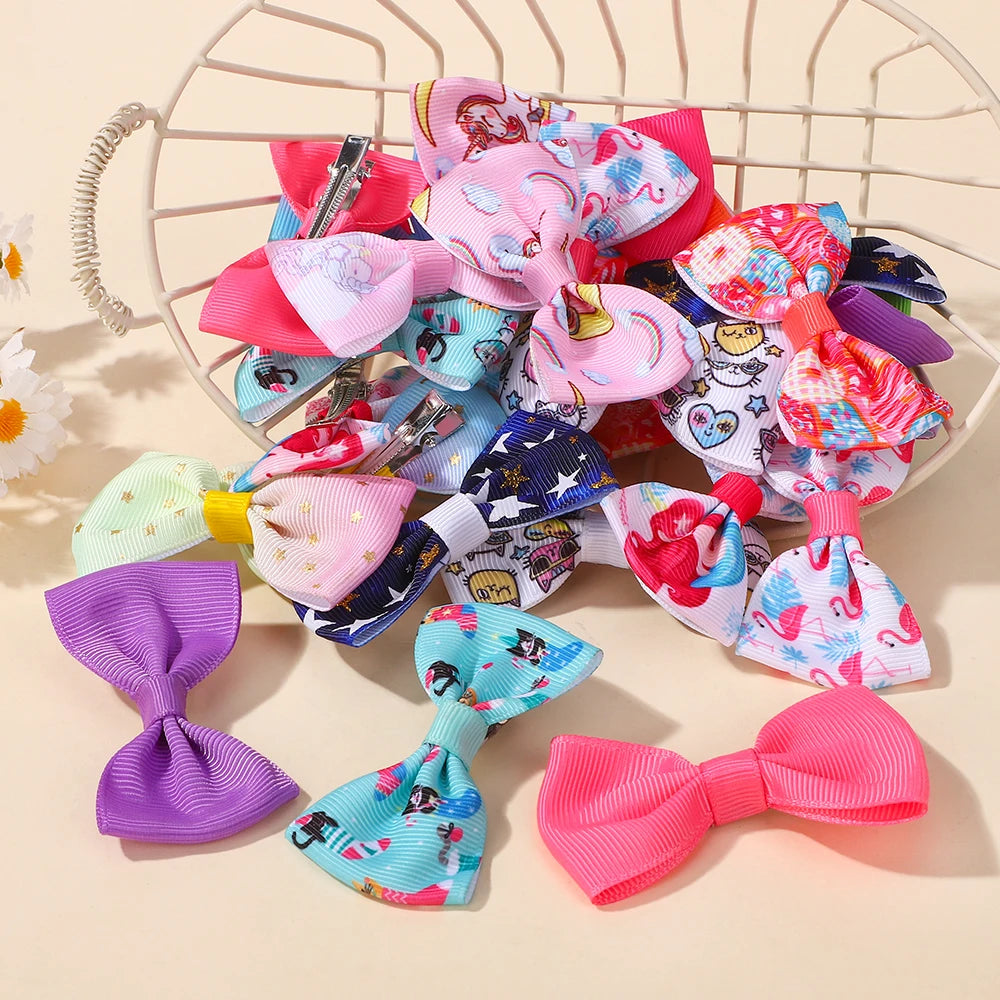 20Pcs cute baby bows hair clips for girls hair bangs lovely printing ribbon hairgripes kids casual party dress up headwear