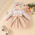 3Pcs Baby girl Princess Dress  Floral Chiffon Fashionable Dress+Headband+Belt for 0-24 Months Baby girl Spring and Autumn Dress