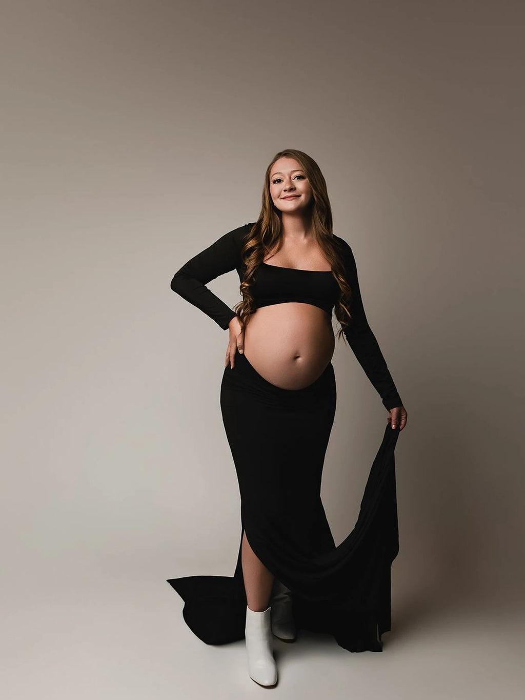Maternity Dress Cut Out Backless Side Split Slim Long Sleeved Maxi Sexy Dress Gown For Baby Shower Photoshoot