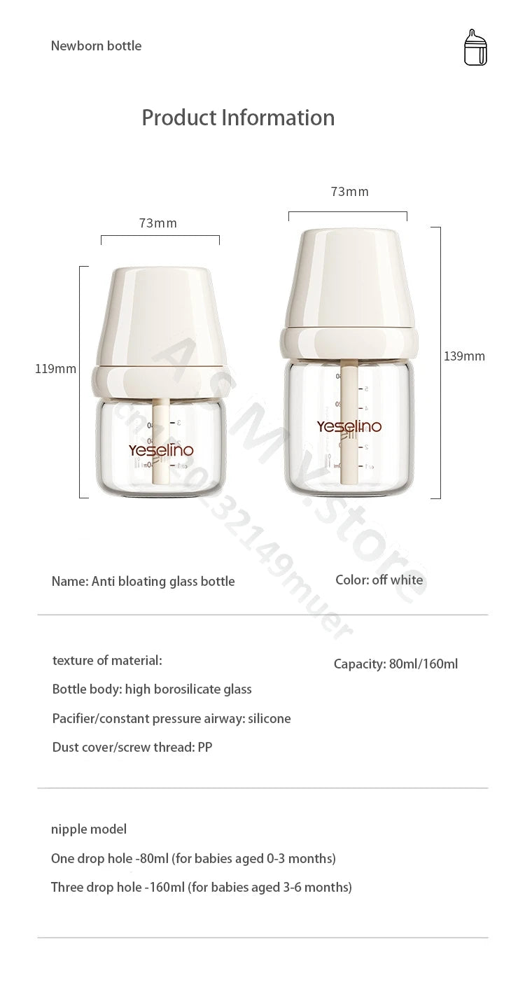 Yeselino 6th Gen newborn anti-colic glass bottle for babies 0-6 months