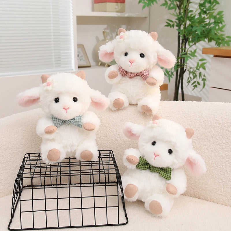 Nice 1pc 23cm Cute White Sheep Plush Toy With Pink Ears And Removable Apron Soft Stuffed Lamb Doll For Girls Birthday Gift