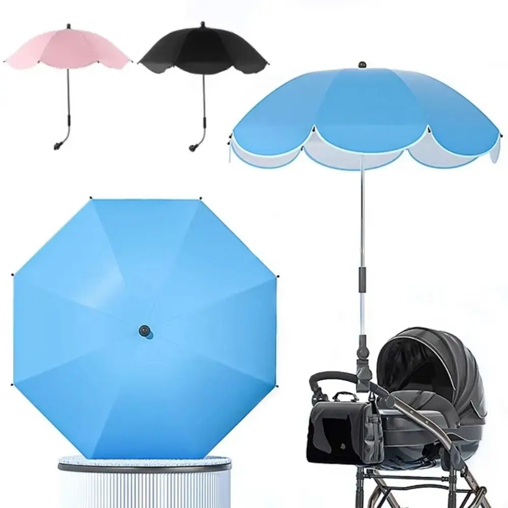 360° Baby Stroller Folding Umbrella UV Sun Rain Protection Sunshade Baby Pram Parasol Adjustable Outdoor Pushchair Canopy