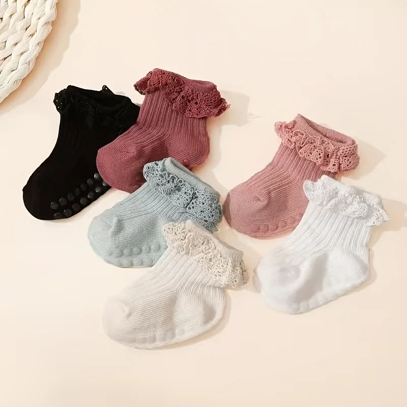 6 pairs of baby girls cute princess wind lace socks indoor non-slip floor socks