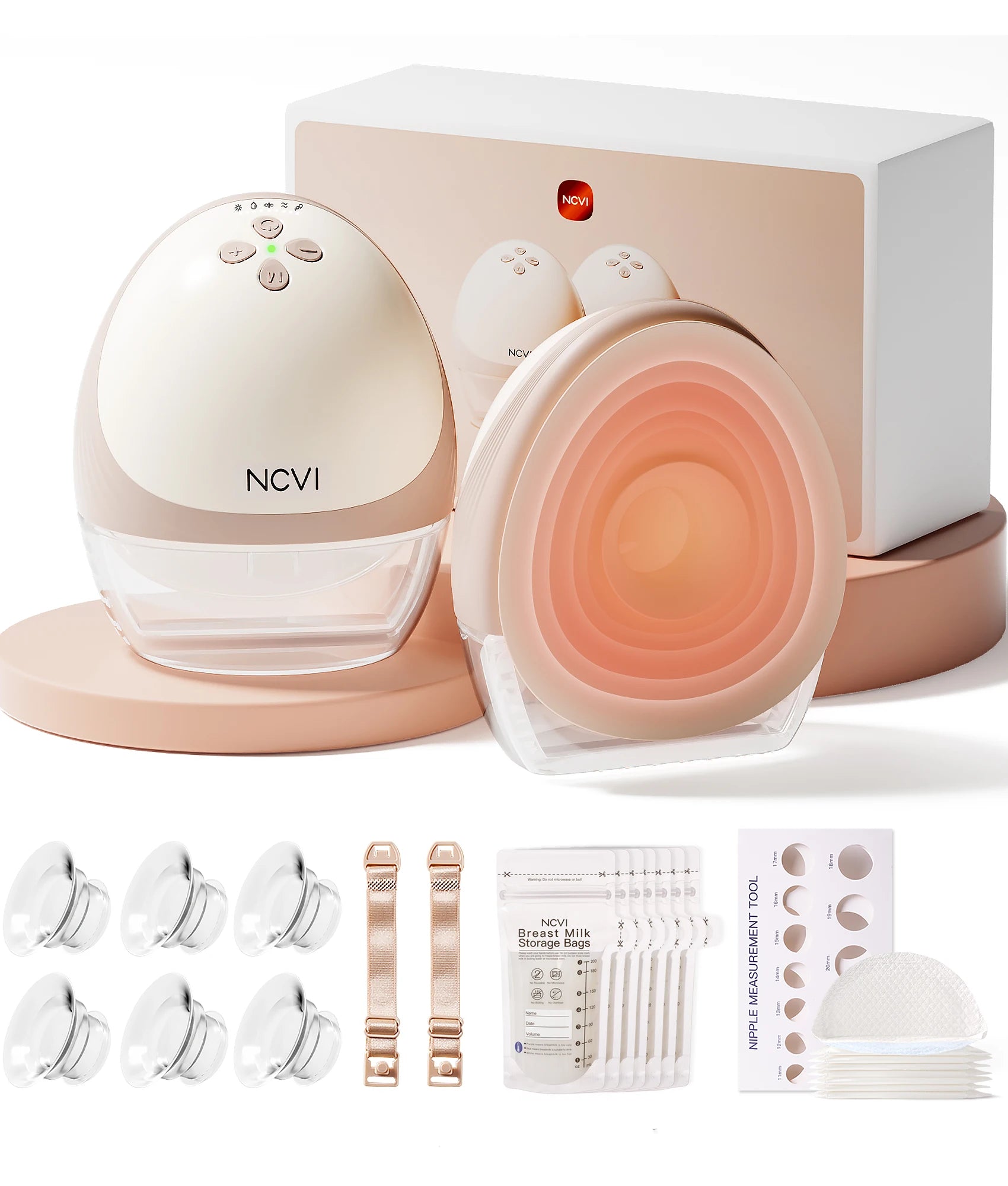 NCVI Heated Electric Breast Pump,360° Warm Wearable Hands Fre, 4 Modes 9 Levels,Leakproof Ultra Quiet Slim, 2000mAh Long Battery