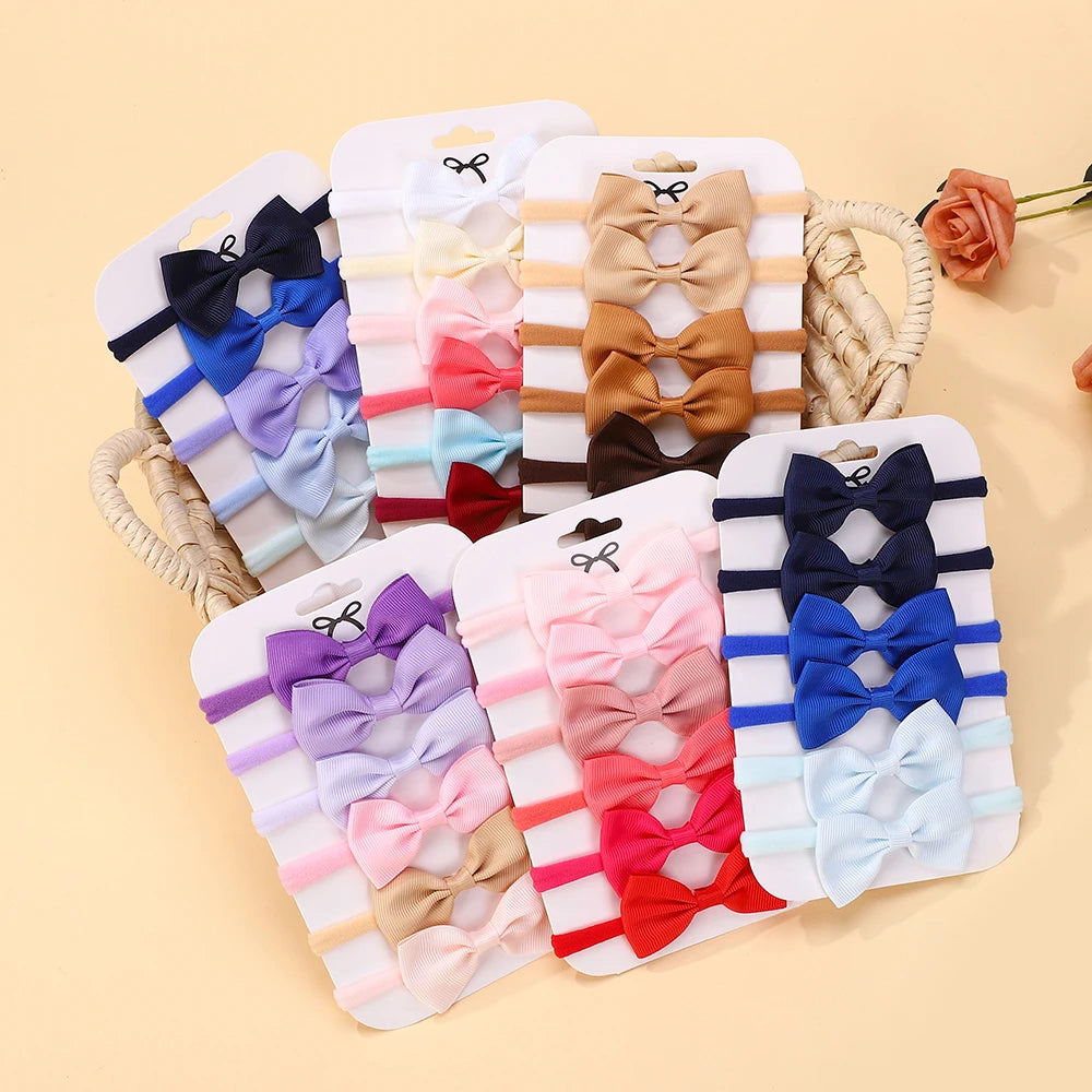 6Pcs/set Classics Ribbon Hair Bows Hair Band Lovely Casual Elastic Head Band Solid Cute Baby Bowknot Toddler Headtie