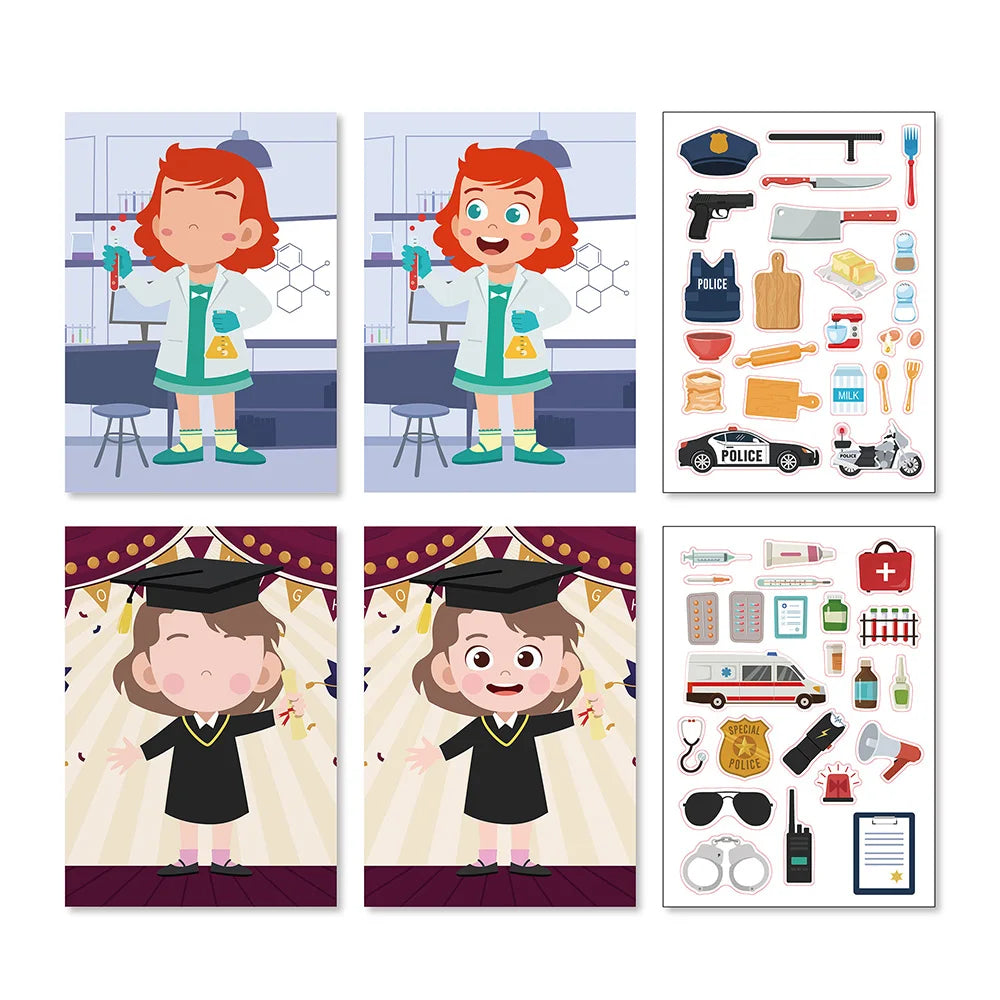 Make a Face DIY Animal Princess Dinosaur Jigsaw Stickers Kids Puzzle Games Funny Cartoon Educational Craft Stickers Toy For Baby