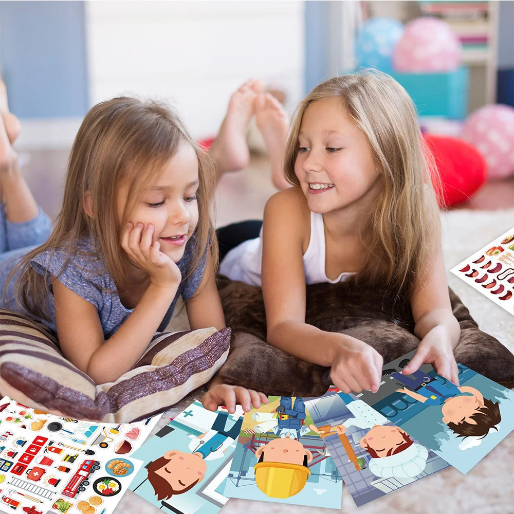 Make a Face DIY Animal Princess Dinosaur Jigsaw Stickers Kids Puzzle Games Funny Cartoon Educational Craft Stickers Toy For Baby