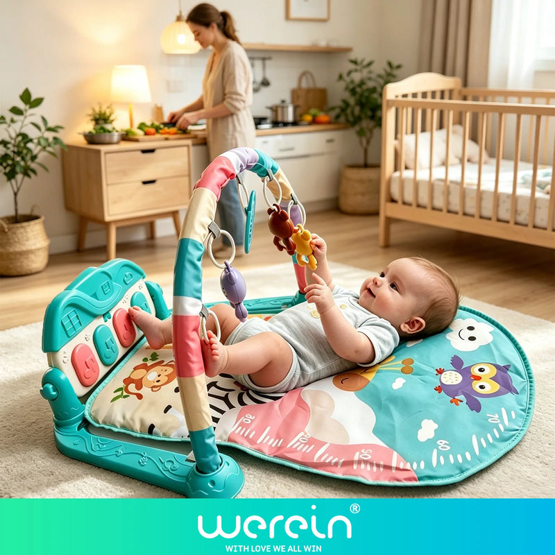 Great Value Baby Kick& Play Piano Gym, Soft Light Music Activity Mat, with Hanging Rattles, Toddler Sensory