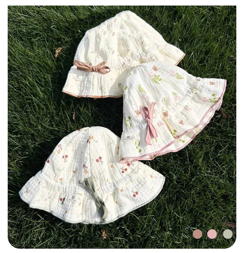 Spring Baby Girls Hat Floral Cotton Infant Fisherman Hats Outdoor Travel Sun Protection Princess Sweet Accessories 3-24M