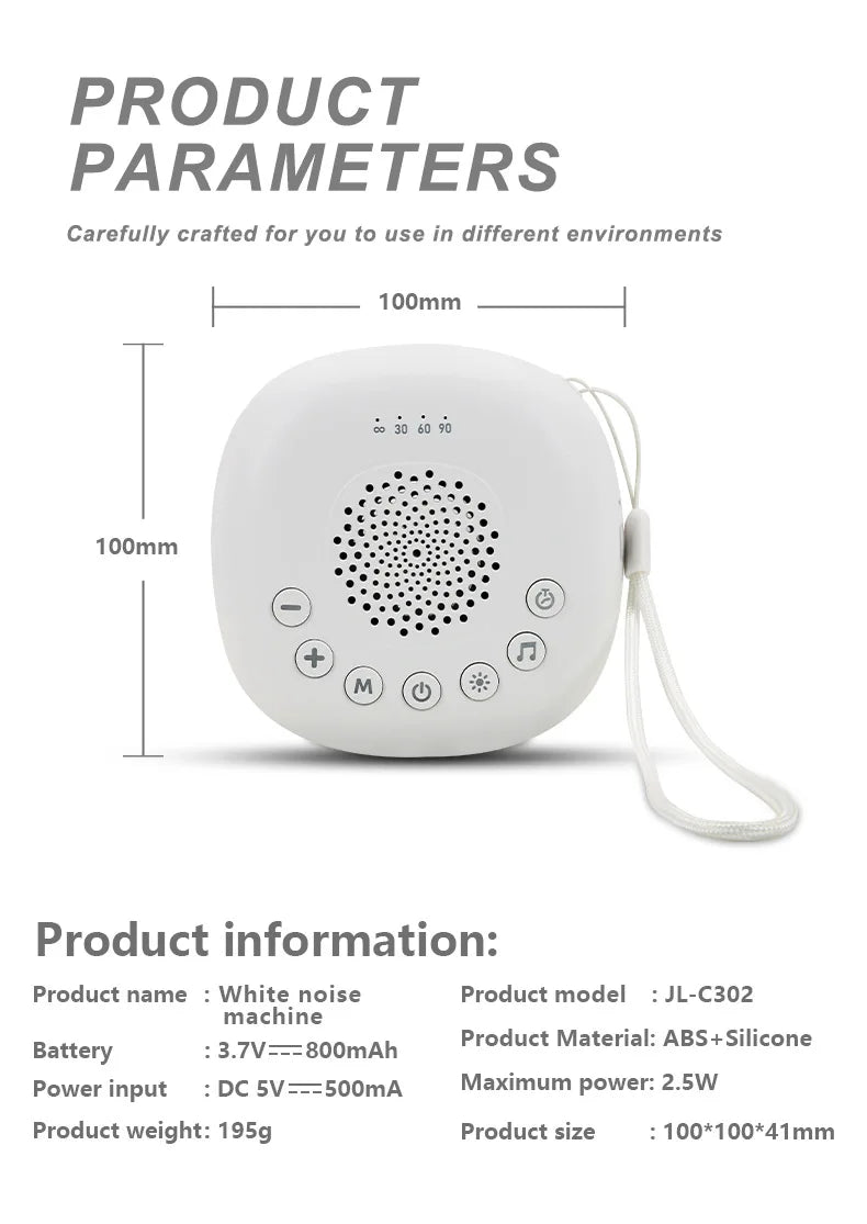 6/10/20Songs White Noise Sound Machine Portable Baby SleepMachine Soothing Sounds Volume Adjustable Builtin Rechargeable Battery