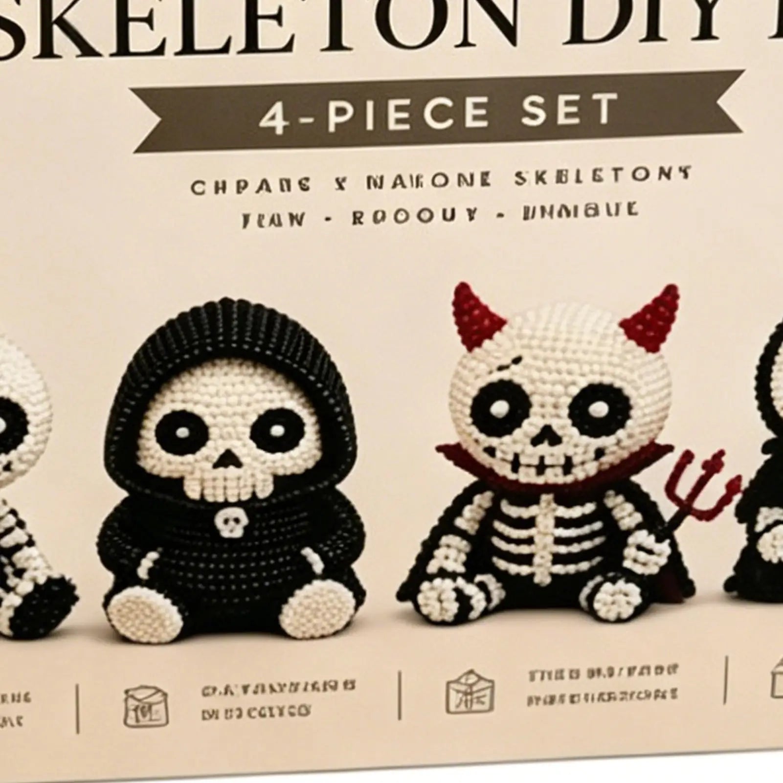 Beaded Skeleton Craft Kit Halloween Toy with Instruction Mini 3D Beaded Skeleton Crafting Set for Home Party Classroom School