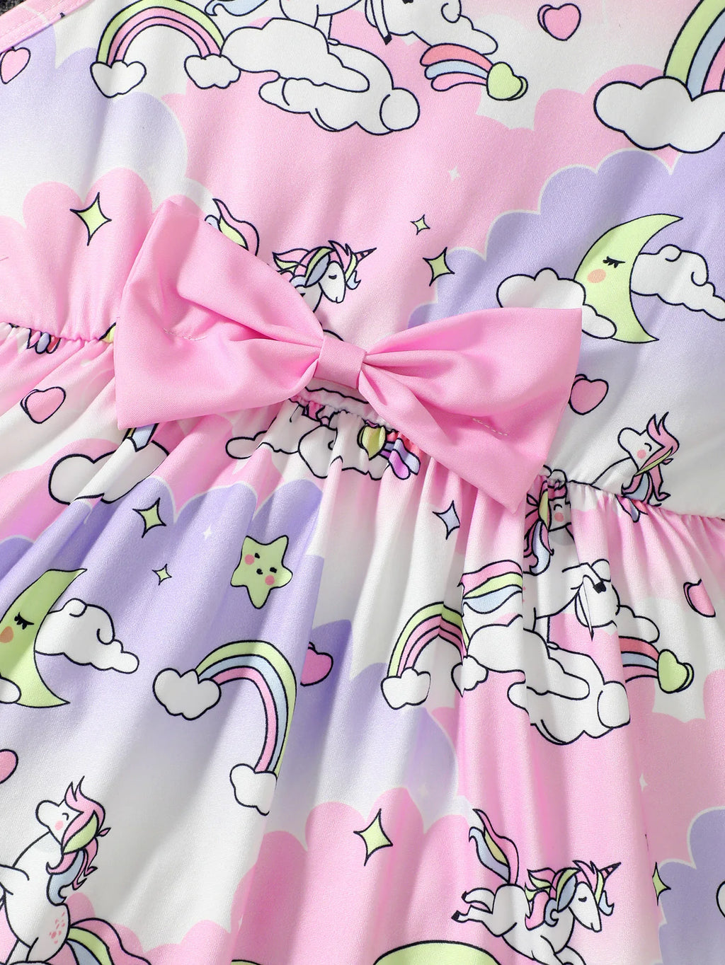 4-7 Year old Girls' Sleeveless Dress, Round neck Unicorn Print, Colorful Dreamy Dress, Girls' Summer Outfit children's clothing