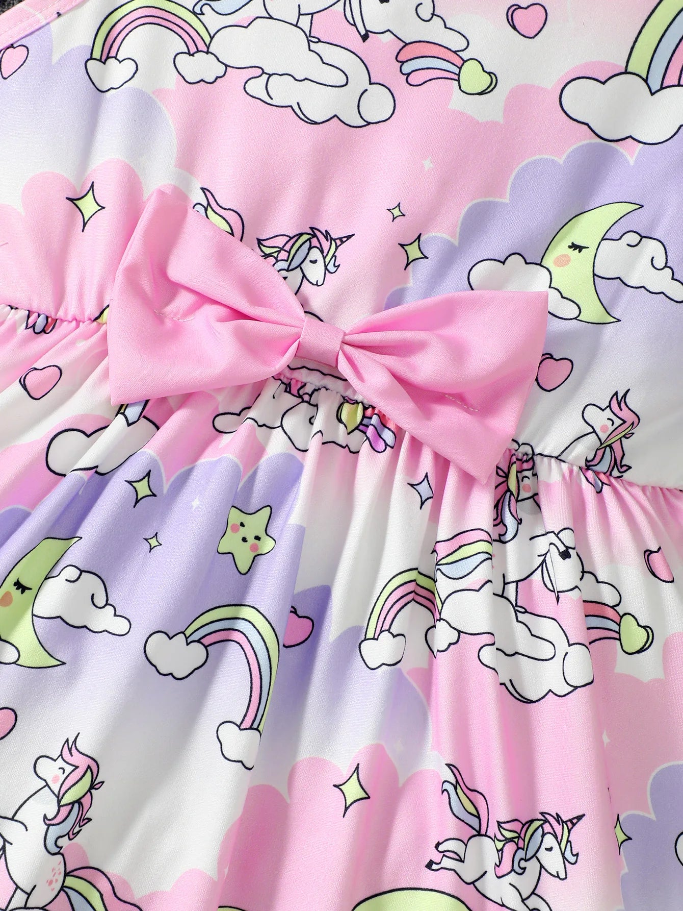 4-7 Year old Girls' Sleeveless Dress, Round neck Unicorn Print, Colorful Dreamy Dress, Girls' Summer Outfit children's clothing