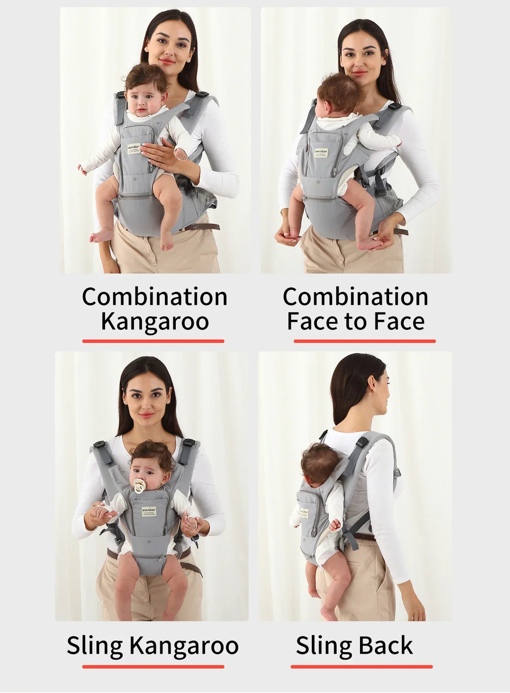 INSULAR 3 In 1 Baby Carrier Multi-functional Child Waist Stool Breathable Waist Stool With Hip Seat Front Hold Portable 0-2Y