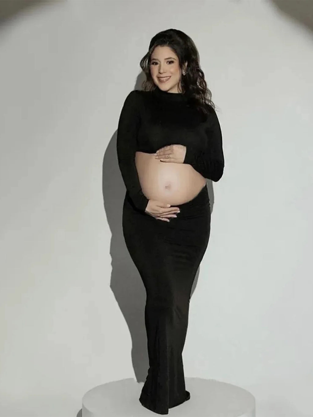 Maternity Mock Neck Long Sleeve Top Slim Maxi Skirt 2 Pcs Set Photoshoot Outfit  Wedding Party Pregnant Clothes