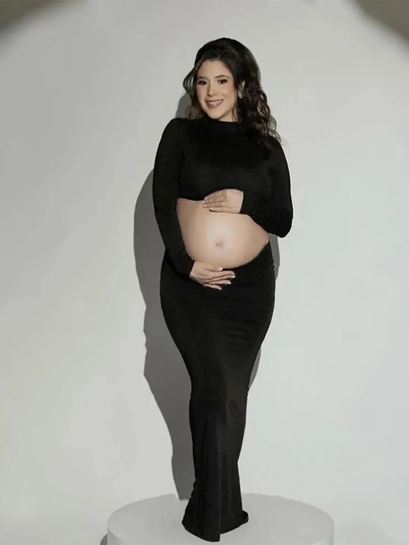 Maternity Mock Neck Long Sleeve Top Slim Maxi Skirt 2 Pcs Set Photoshoot Outfit  Wedding Party Pregnant Clothes