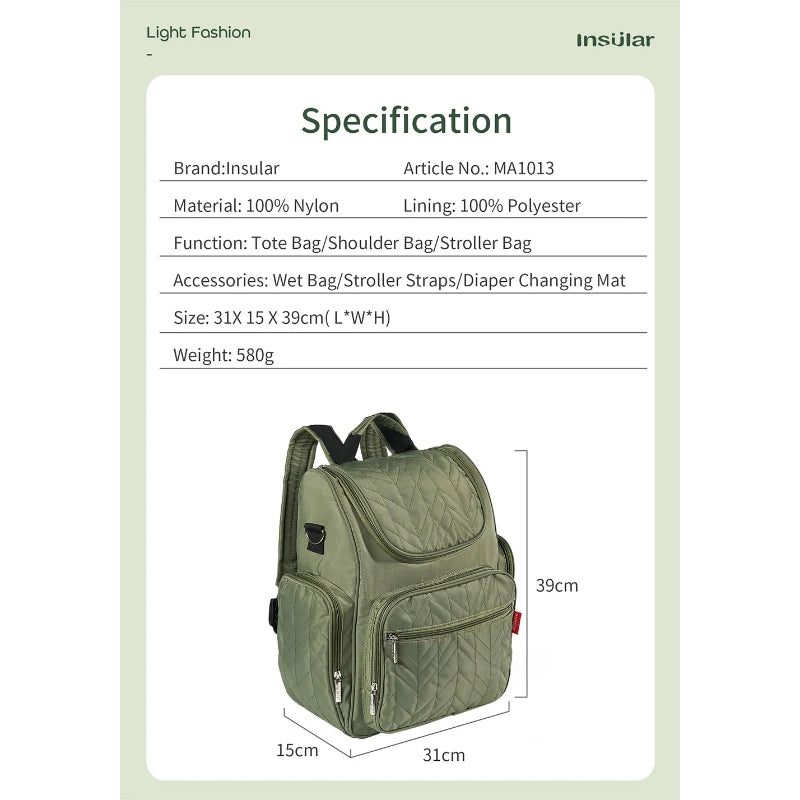 Large Capacity Nappy Backpack for Moms Multi Functional Waterproof Diaper Bag with Stroller Hooks for Baby Care Outdoor Travel