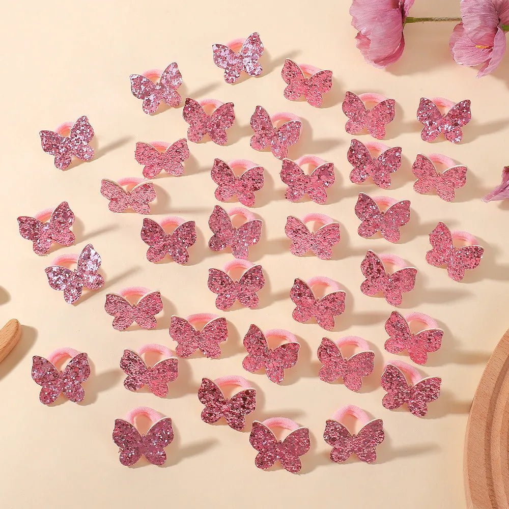20Pcs/lot Sequin Butterfly Hairbands for Children No Harm To Hair Cartoon Towel Rope Girls Ponytail Holder Rubber Band Headwear