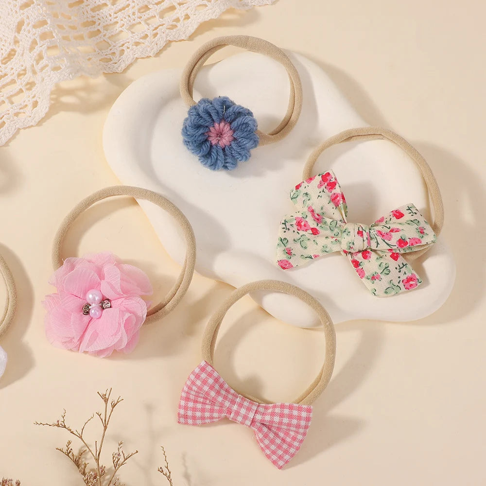12Pcs/lot A Variety of Butterfly Tie Headband Sets for Children's Sweet Hair Accessories Nylon Elastic Bows Headband for Toddler