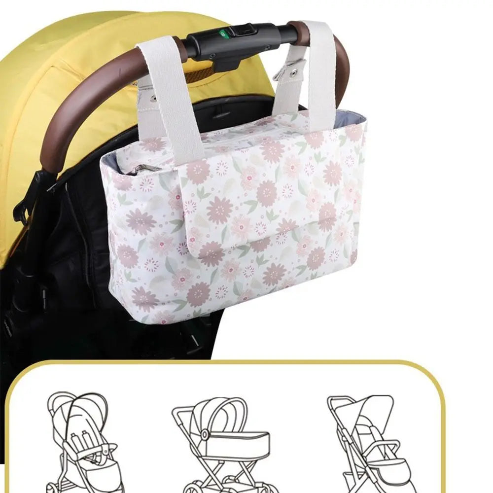 Large Capacity Baby Stroller Bag Hanging Oxford cloth Stroller Storage Hanging Bag Magnetic Button With Multiple Pockets